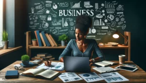 Uma jovem negra estudando para abrir seu negócio