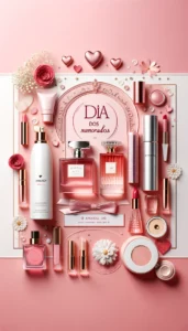 Um anúncio com vários produtos de beleza para o Dia dos Namorados