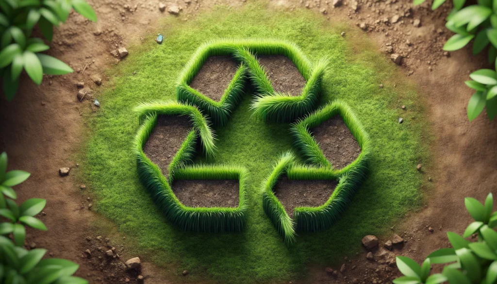 O símbolo da reciclagem desenhando na grama, para representar o pilar econômico do ESG