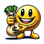 Um smiley segurando um saco de dinheiro